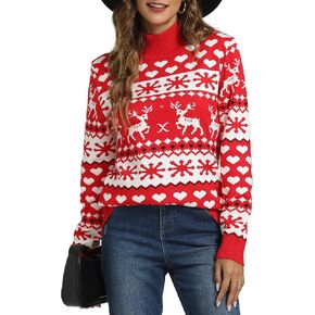 Women's Ugly Christmas Sweater Snowflake Reindeer Pattern Sweaters Crew Neck Cute Xmas Knit Pullover Tops