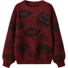 Floerns Women's Plus Size Grunge Punk Print Long Sleeve Pullover Sweater Top