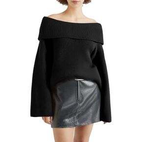Women's Autumn Winter Knitted Off Shoulder Long-Sleeved Sweater Casual One-Shoulder Crew Neck Jumper Tops