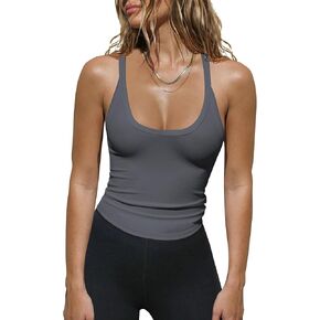 Cioatin Women Going Out Cami Tops Y2K Summer Sleeveless Strappy Ribbed Scoop Neck Racerback Crop Tank Gym Workout Shirt