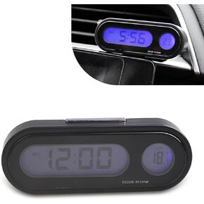 Pack-1 Car Digital Clock, 2.9" x 1.1" x 0.7" LCD Luminous Large Screen Dashboard Vent Angle Adjustable Mini Clock, with Thermometer Function Adhesive Clock, Universal for Cars Home (Black)
