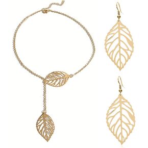 WCRAZYE Bohemian Leaf Earrings and Necklace Set for Women Unique Simple Gold Silver Lightweight Cutout Leaf Dangle Drop Earrings Fashion Filigree Leaf Y Necklace Gold Leaves Y Lariat Necklace Choker Jewelry Gifts in Kuwait