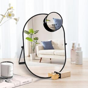 Desktop Vanity Mirror, Portable Upright Mirror, 360 ° Adjustable Metal Stand Make up Mirror and 10x Magnifying Glass for Bedroom, Office, Dorm Room. 12.95 "x 8.62" (Black Rectangle) in Saudi Arabia