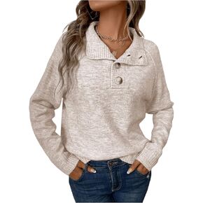 MakeMeChic Women's Casual Collar Neck Button Front Long Sleeve Sweater Pullover Tops