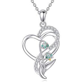 Tulip Sunflower Rose Lily of the Valley Necklace 925 Sterling Silver Flower Heart Pendant Necklace Flower Jewelry Gifts for Women Mother Flower Lover