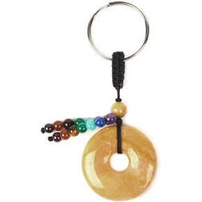 Gemstone Donut 7 Chakra Reiki Tassel Healing Keychain Bag Charm Pendant Key Chain Ring 2.8 Inches