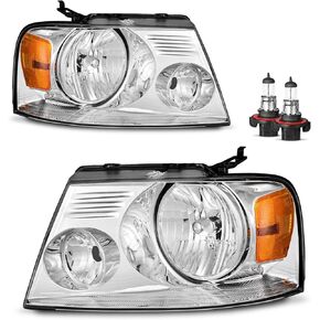 Headlights Assembly Compatible with 04-08 Ford F150 Pickup/06-08 Mark LT, Headlamp for 2004-2008 Headlight Black Housing Amber Reflector