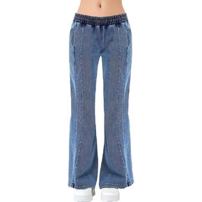 Women's High Elastic Waisted Relaxed Jeans Wide Leg Flare Denim Yoga Pants with Pockets Stretchy