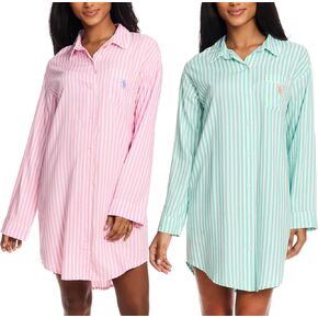 U.S. Polo Assn. Womens Sleep Shirts 2-Pack, Button Nightgowns for Women, Night Shirts Sleepwear…