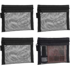 4 Pcs Mesh Cosmetic Bag Small Keychain Pouch Mesh Zipper Bags Nylon Mesh Coin Purse Portable Travel Cosmetic Pouch Black Mesh Bags With Zipper Makeup Cosmetic Accessories Organizer For Lipstick (4)