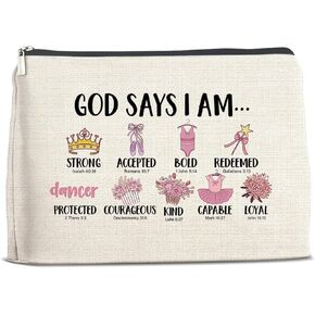Inspirational Christian Gifts for Girls Her, Religious Gifts Motivational Dancer Ballerina Girls Makeup Bag, God Says I Am Dancer Cosmetic Bag Makeup Pouch
