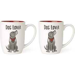 PetRageous 16049 Dog Lover Stoneware Mug 4-Inch Diameter and 5-Inch Tall Mug with 24-Ounce Capacity and Dishwasher and Microwave Safe, White/Red