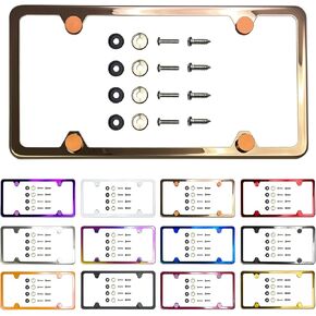 Four Holes Slim License Plate Frame Candy Red Powder Coated Universal Fit Aluminum Screw On Cap Cover, T304 Stainless Steel, Rust Proof Weather Proof Stainless Steel Screws (Qty: 1 Frame)