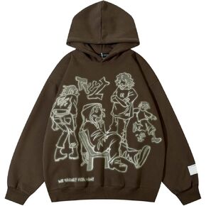 COOLMONAR Mens Cartoon Graphic Hoodies Streetwear Hooded Sweatshirt Pullover Hip Hop Fashion Y2K Hoodies Unisex