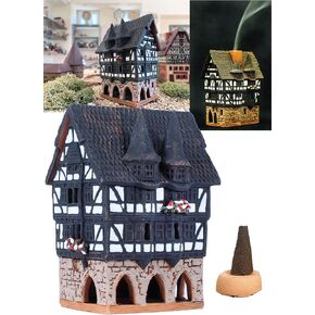 Ceramic Miniature House of The Original Town Hall in Alsfeld, Germany. Cone Incense Holder Home Decor Collectible Miniature, Mini Clay House