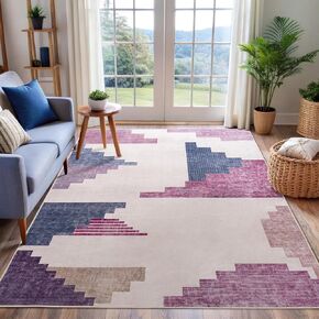 Geometric Abstract Washable Runner Rug, Pyramid Ladder Design Modern Blue and Brown Rugs, Vintage Accent Hallway Runner Rugs Non Slip for Bedroom Kitchen Entryway Bathroom, Blue 2x6 Rug