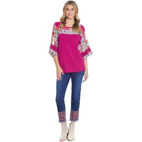 Tru Luxe Jeans Women's Printed Sleeve Popover Top