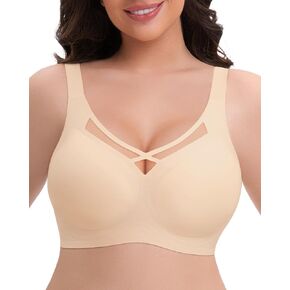 Wireless Bras for Women No Underwire Mesh V Neck Seamless Bras Full Coverage Bralettes Soft Support T Shirt Bras