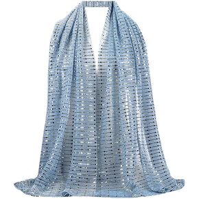 YAOSEN Women Gold Glitter Hijab Muslim Head Wrap Long Scarf (Glitter-Blue)
