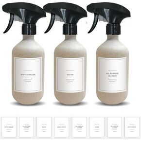 Spray Bottle Set of 3 with Spray Nozzles - 500 ml Wheat Straw Spray Bottle | Leak-proof, Reusable, Dispensers for DIY Products, Hair Care, Cleaning with 8 Organizing labels