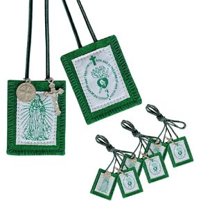 Green Scapular, 3 Pack Bulk Scapulars Catholic Of Immaculate Heart of Mary Green, Escapularios Catolicos Scapular Catholic Necklaces Religious Gift For Women Man With St Benedict Medal Crucifix