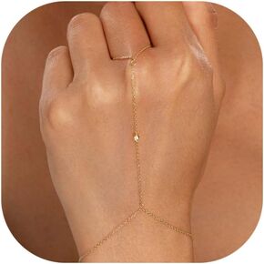 Hand Chain Gold Bracelets for Women Dainty Gold Plated Finger Ring Zircon Adjustable Hand Chain Jewelry for Women Trendy Bracelets for Women Trendy Gold Hand Chain