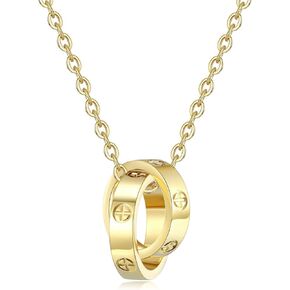 Love Necklace, Interlocking Circle Necklace, Dainty Gold Pendant Necklace for Women,Fashion Friendship Necklace, Stocking Stuffers for Women Valentines Mothers Day Christmas Gift