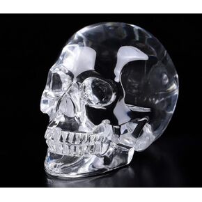 3.0" K9 Crystal Skull, Hand Carved Gemstone Fine Art Sculpture, Reiki Healing Stone Statue.