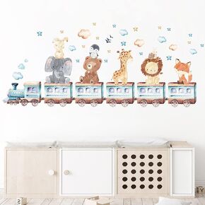 Cartoon Jungle Animals Wall Stickers for Kids Room Bedroom Wall Decor Cute Lion Elephant Giraffe Wall Decals Kinndergaten Baby Nursery Room Wallpaper Wall Art