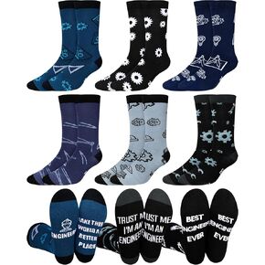 Eurzom 6 Pairs Men's Funny Engineer Socks Crew Dress Socks with Novelty Saying Gift Socks for Mechanical Engineering Students Father Grandpa