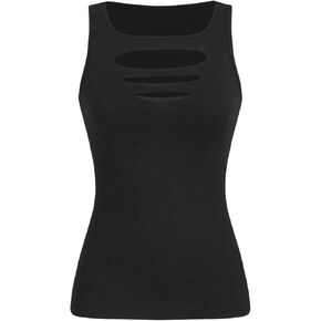 WDIRARA Women's Cut Out Square Neck Sleeveless Tank Top Summer Slim Fit Top