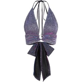 CIDER Glitter O-Ring Backless Halter Crop Top