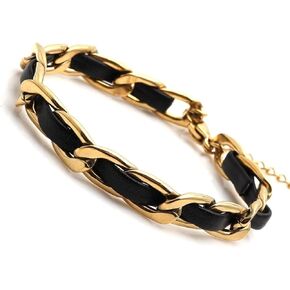 Stylish 18K Gold Plated Stainless Steel Bracelet with Leather Braiding for Women – Trendy, Elegant Jewelry Accessory for Everyday Wear and Special Occasions, Presented in a Gift Box