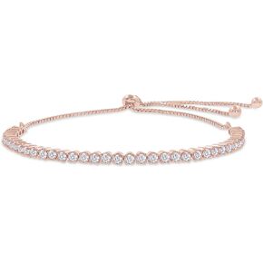 14k Gold Over Sterling Silver Round Sparkling Cubic Zirconia Adjustable Bolo Tennis Bracelet | Minimalist, Delicate Jewelry Gift For Her