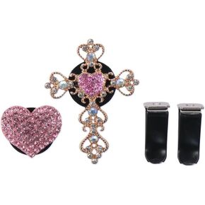 BYOBYO 2 Pieces Car Vent Clips, Pink Crystal Cross Car Vent Clip, Pink Heart Car Vent Clip,Automotive Interior Decoration for Gifts, Women, Men