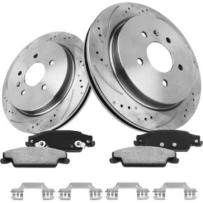 Rear Brake Pads and Rotors Kit Compatible with Select Cadillac Models, CTS 2003 2004 2005 2006 2007, STS 2005-2011,Drilled Slotted Brake Rotors Ceramic Brake Pads 11.7 inch(298.1mm) | 55098