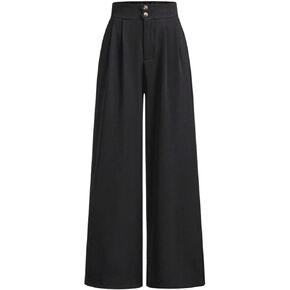 OYOANGLE Girl's Button Down Elastic High Waist Wide Leg Pants Casual Solid Trousers with Pockets