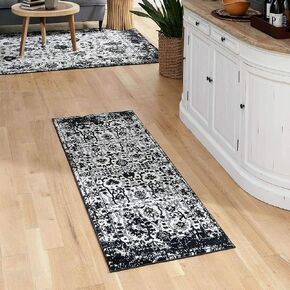 Unique Loom Portland Collection Bohemian Vintage Inspired Tone-on-Tone Design Area Rug (2' 2 x 8' 0 Runner, White/ Black)