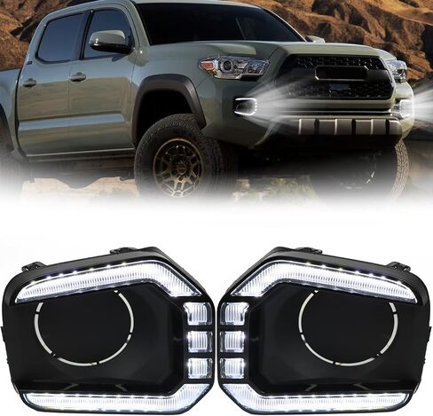 Switchback White/Amber LED Front Fog Daytime Running Lamp w/Dynamic Flash LED Turn Signal Light Feature Kit For Toyota TACOMA 2016-2023 SR TRD Pro Replacement Front Bumper (16-23) in Saudi Arabia
