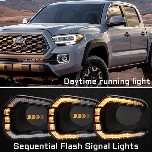 Switchback White/Amber LED Front Fog Daytime Running Lamp w/Dynamic Flash LED Turn Signal Light Feature Kit For Toyota TACOMA 2016-2023 SR TRD Pro Replacement Front Bumper (16-23) in Saudi Arabia
