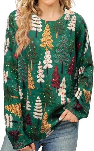 Ugly Christmas Sweater Women Funny Xmas Sweaters Knit Crewneck Long Sleeve Santa Pullover Tops 2024 in Saudi Arabia