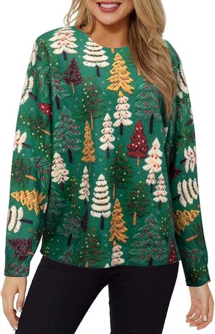Ugly Christmas Sweater Women Funny Xmas Sweaters Knit Crewneck Long Sleeve Santa Pullover Tops 2024 in Saudi Arabia