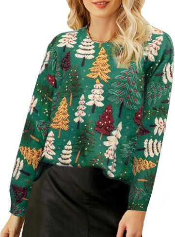 Ugly Christmas Sweater Women Funny Xmas Sweaters Knit Crewneck Long Sleeve Santa Pullover Tops 2024 in Saudi Arabia