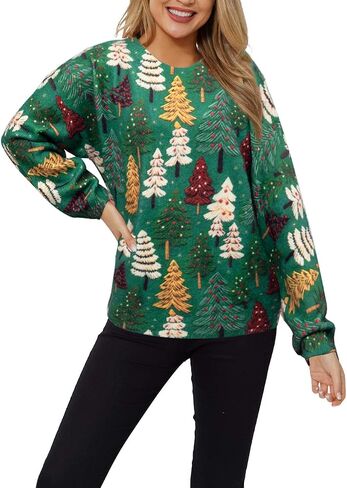 Ugly Christmas Sweater Women Funny Xmas Sweaters Knit Crewneck Long Sleeve Santa Pullover Tops 2024 in Saudi Arabia