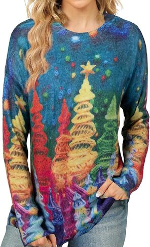 Ugly Christmas Sweater Women Funny Xmas Sweaters Knit Crewneck Long Sleeve Santa Pullover Tops 2024 in Saudi Arabia