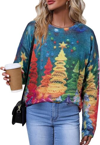 Ugly Christmas Sweater Women Funny Xmas Sweaters Knit Crewneck Long Sleeve Santa Pullover Tops 2024 in Saudi Arabia