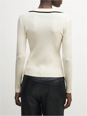 GORGLITTER Women's Contrast Trim Button Down Sweater Cardigan Long Sleeve Collar Rib Knit Tops in Saudi Arabia