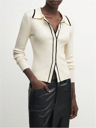 GORGLITTER Women's Contrast Trim Button Down Sweater Cardigan Long Sleeve Collar Rib Knit Tops in Saudi Arabia