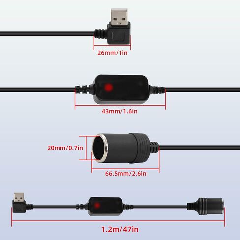 RIIEYOCA USB A Male to Cigarette Lighter Socket Converter Cable, 5V to 12V 90 Degree Right Angle USB A to Cigarette Lighter Female Adapter for Dash Cam,Radar Detector,GPS,Driving Recorder(1.2M/3.9FT) in Saudi Arabia