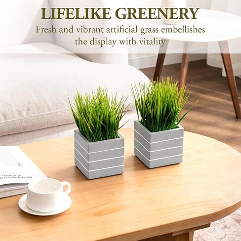 MyGift Artificial Green Grass Plants in Vintage Black Wood 4 Inch Planter Boxes, Faux Greenery in Decorative Square Crate Style Wooden Containers, Set of 3 in Kuwait